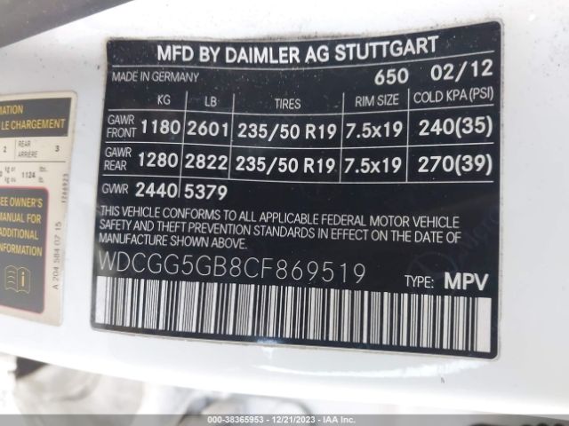 Photo 8 VIN: WDCGG5GB8CF869519 - MERCEDES-BENZ GLK 350 