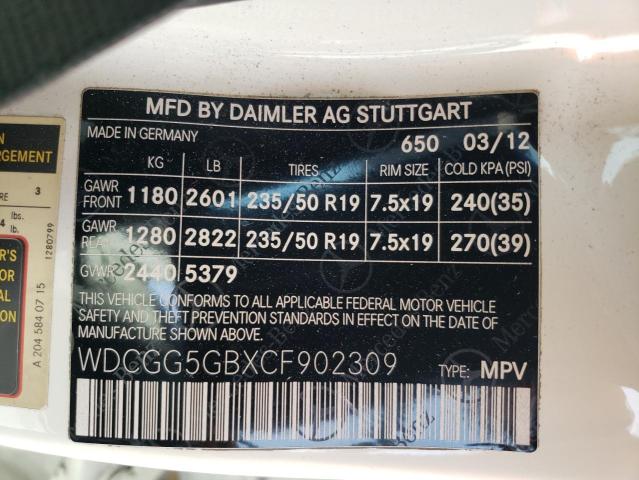 Photo 12 VIN: WDCGG5GBXCF902309 - MERCEDES-BENZ GLK-CLASS 