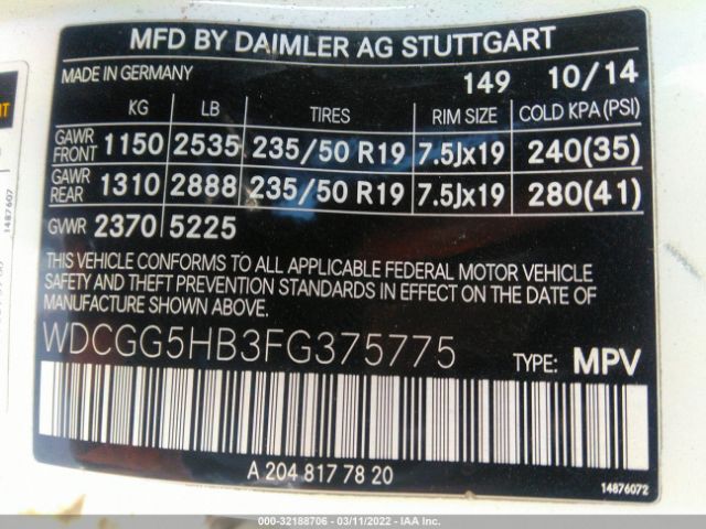 Photo 8 VIN: WDCGG5HB3FG375775 - MERCEDES-BENZ GLK-CLASS 