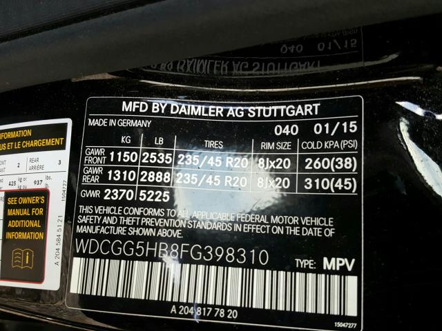 Photo 9 VIN: WDCGG5HB8FG398310 - MERCEDES-BENZ GLK 350 