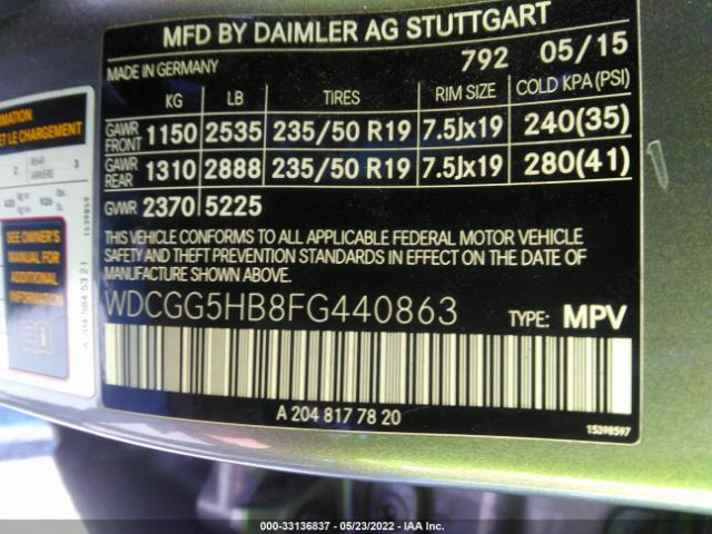 Photo 8 VIN: WDCGG5HB8FG440863 - MERCEDES-BENZ GLK-CLASS 