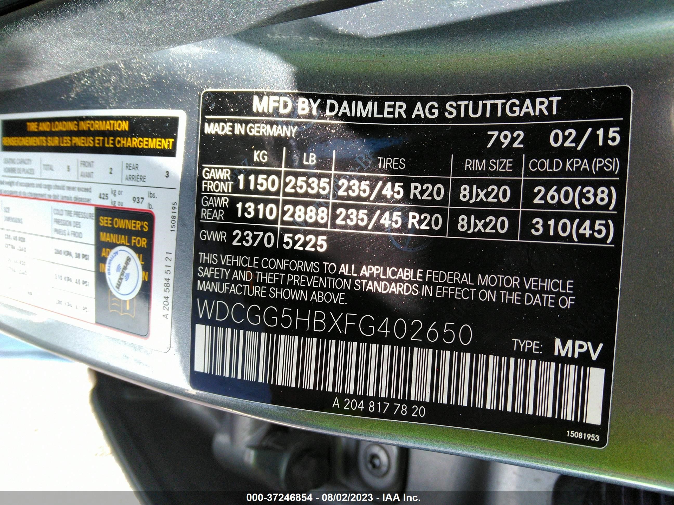 Photo 8 VIN: WDCGG5HBXFG402650 - MERCEDES-BENZ GLK-KLASSE 