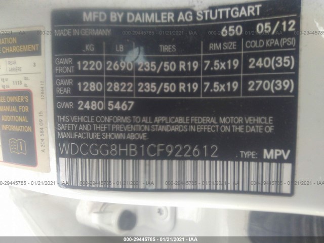 Photo 8 VIN: WDCGG8HB1CF922612 - MERCEDES-BENZ GLK-CLASS 