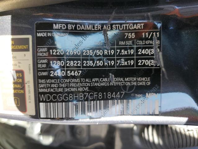 Photo 11 VIN: WDCGG8HB7CF818447 - MERCEDES-BENZ GLK-CLASS 