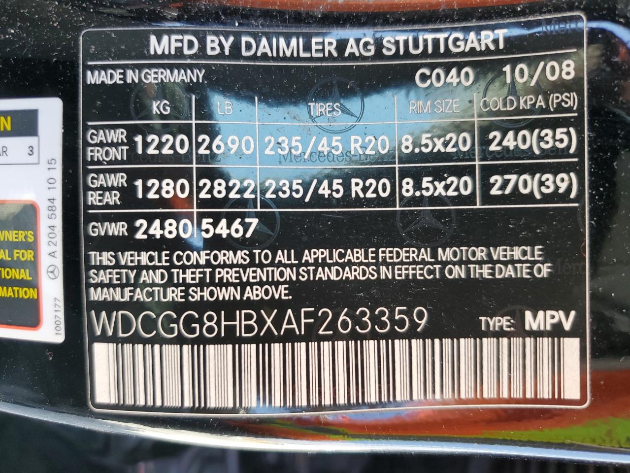 Photo 12 VIN: WDCGG8HBXAF263359 - MERCEDES-BENZ GLK-KLASSE 