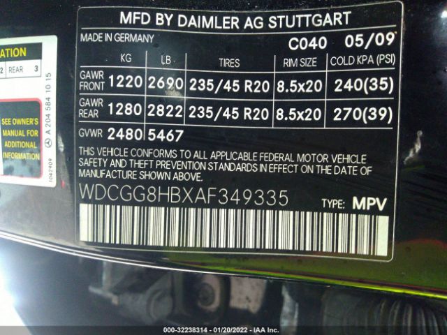 Photo 8 VIN: WDCGG8HBXAF349335 - MERCEDES-BENZ GLK-CLASS 