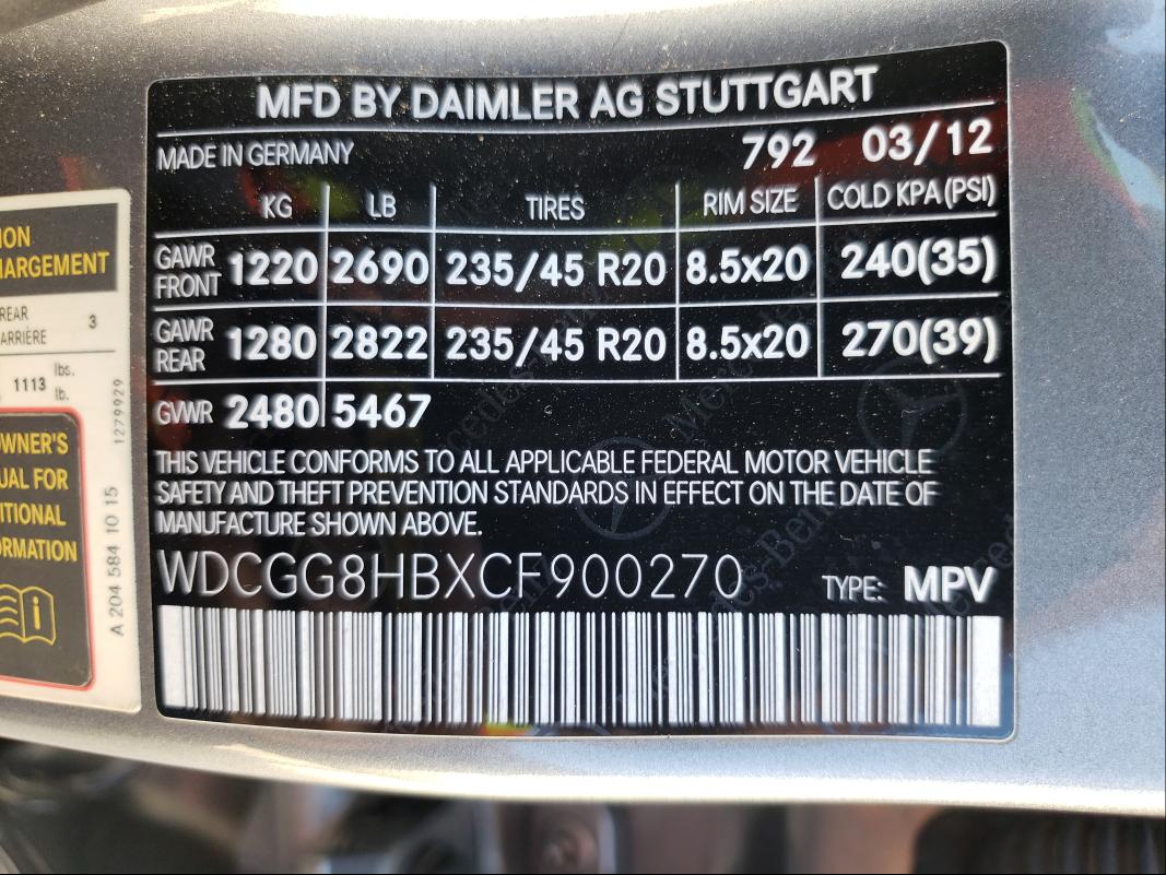 Photo 9 VIN: WDCGG8HBXCF900270 - MERCEDES-BENZ GLK 350 4M 