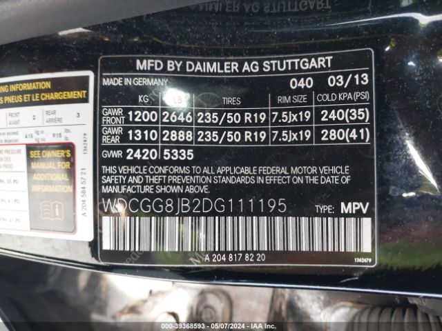 Photo 8 VIN: WDCGG8JB2DG111195 - MERCEDES-BENZ GLK 350 