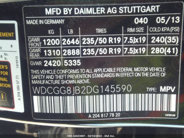 Photo 8 VIN: WDCGG8JB2DG145590 - MERCEDES-BENZ GLK-CLASS 