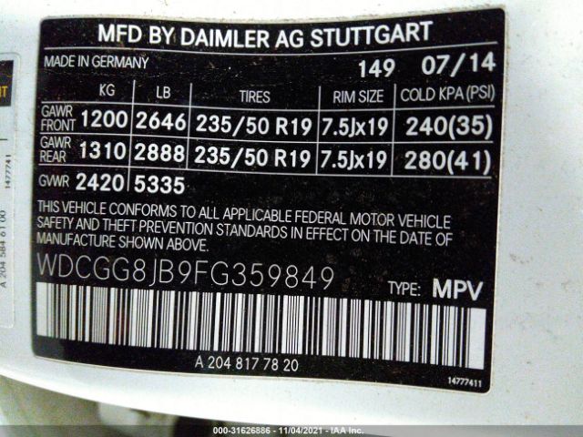 Photo 8 VIN: WDCGG8JB9FG359849 - MERCEDES-BENZ GLK-CLASS 