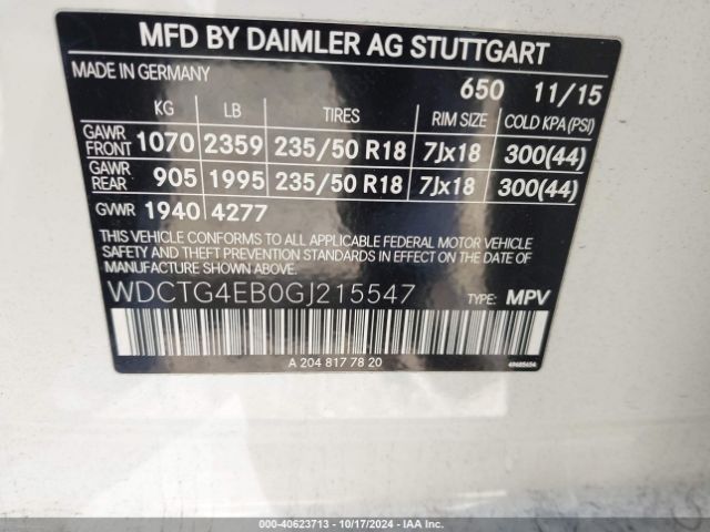 Photo 8 VIN: WDCTG4EB0GJ215547 - MERCEDES-BENZ GLA-CLASS 