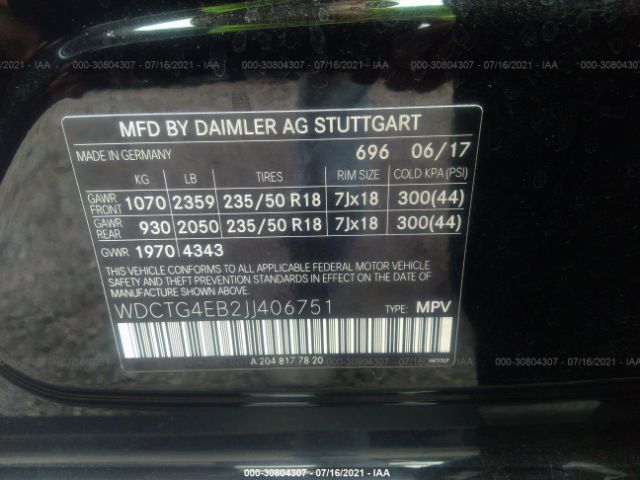 Photo 8 VIN: WDCTG4EB2JJ406751 - MERCEDES-BENZ GLA 