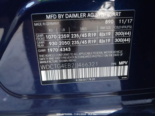 Photo 8 VIN: WDCTG4EB2JJ466321 - MERCEDES-BENZ GLA-CLASS 