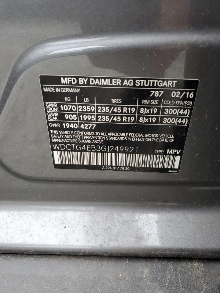 Photo 12 VIN: WDCTG4EB3GJ249921 - MERCEDES-BENZ GLA-KLASSE 