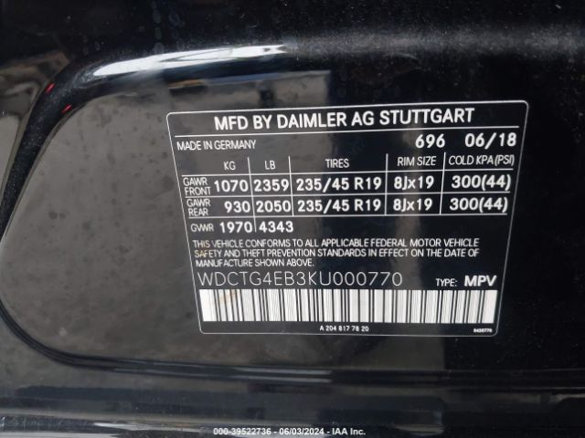 Photo 8 VIN: WDCTG4EB3KU000770 - MERCEDES-BENZ GLA 