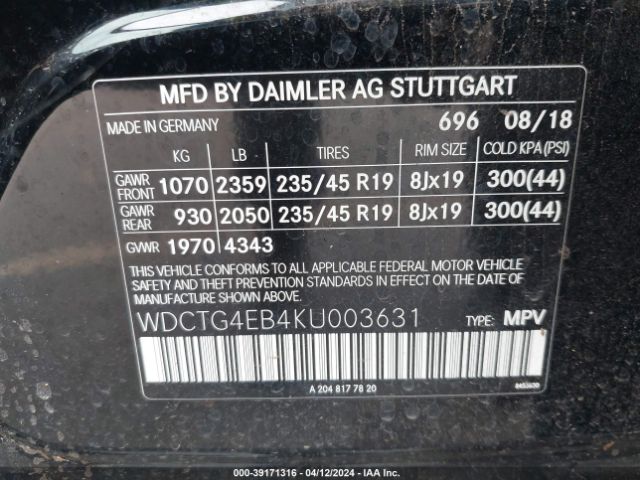 Photo 8 VIN: WDCTG4EB4KU003631 - MERCEDES-BENZ GLA 250 