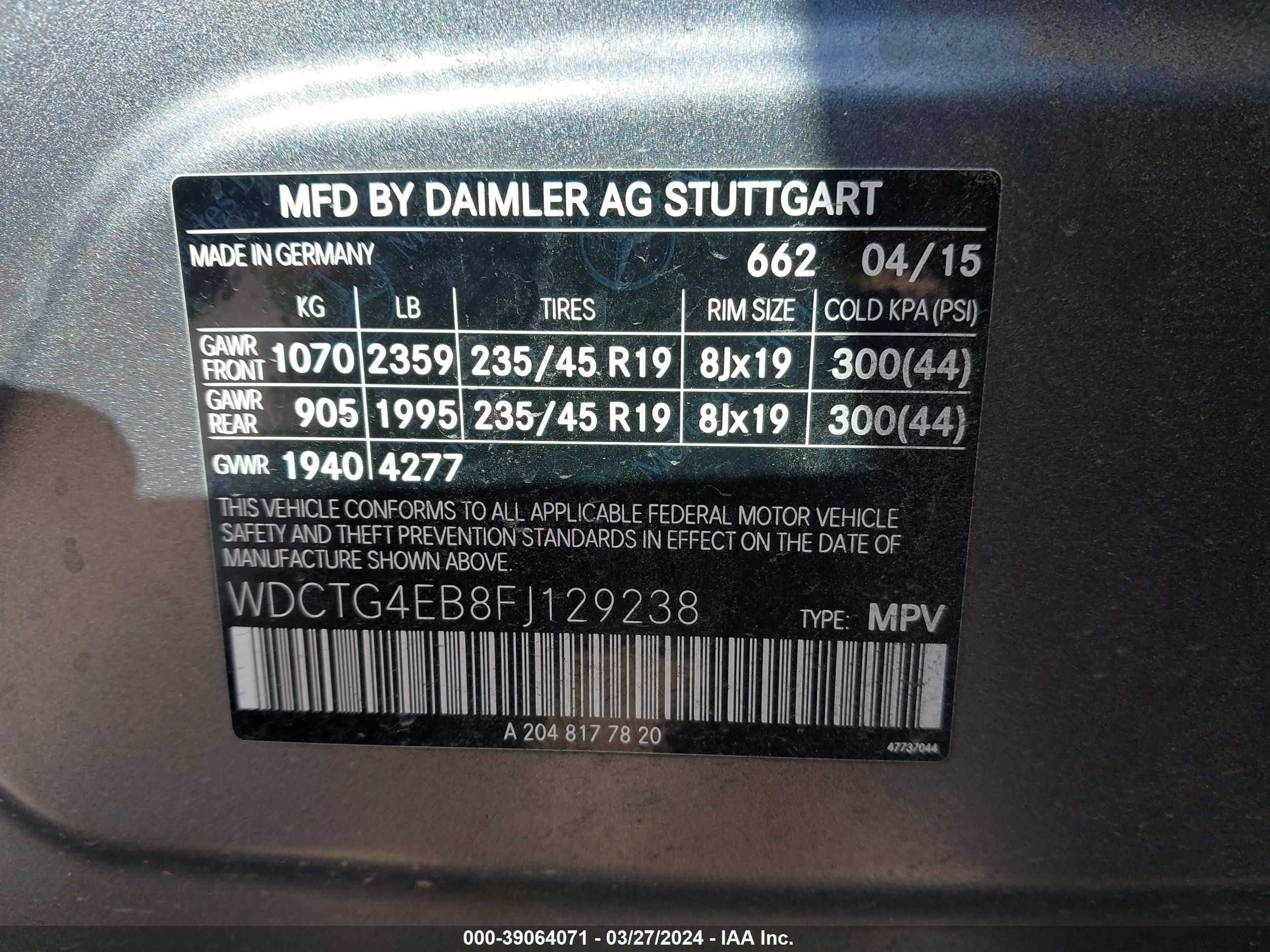 Photo 8 VIN: WDCTG4EB8FJ129238 - MERCEDES-BENZ GLA-KLASSE 