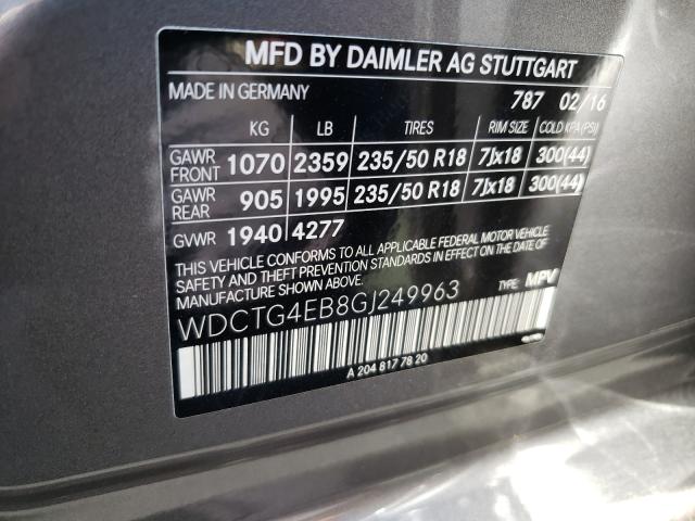 Photo 9 VIN: WDCTG4EB8GJ249963 - MERCEDES-BENZ GLA 250 