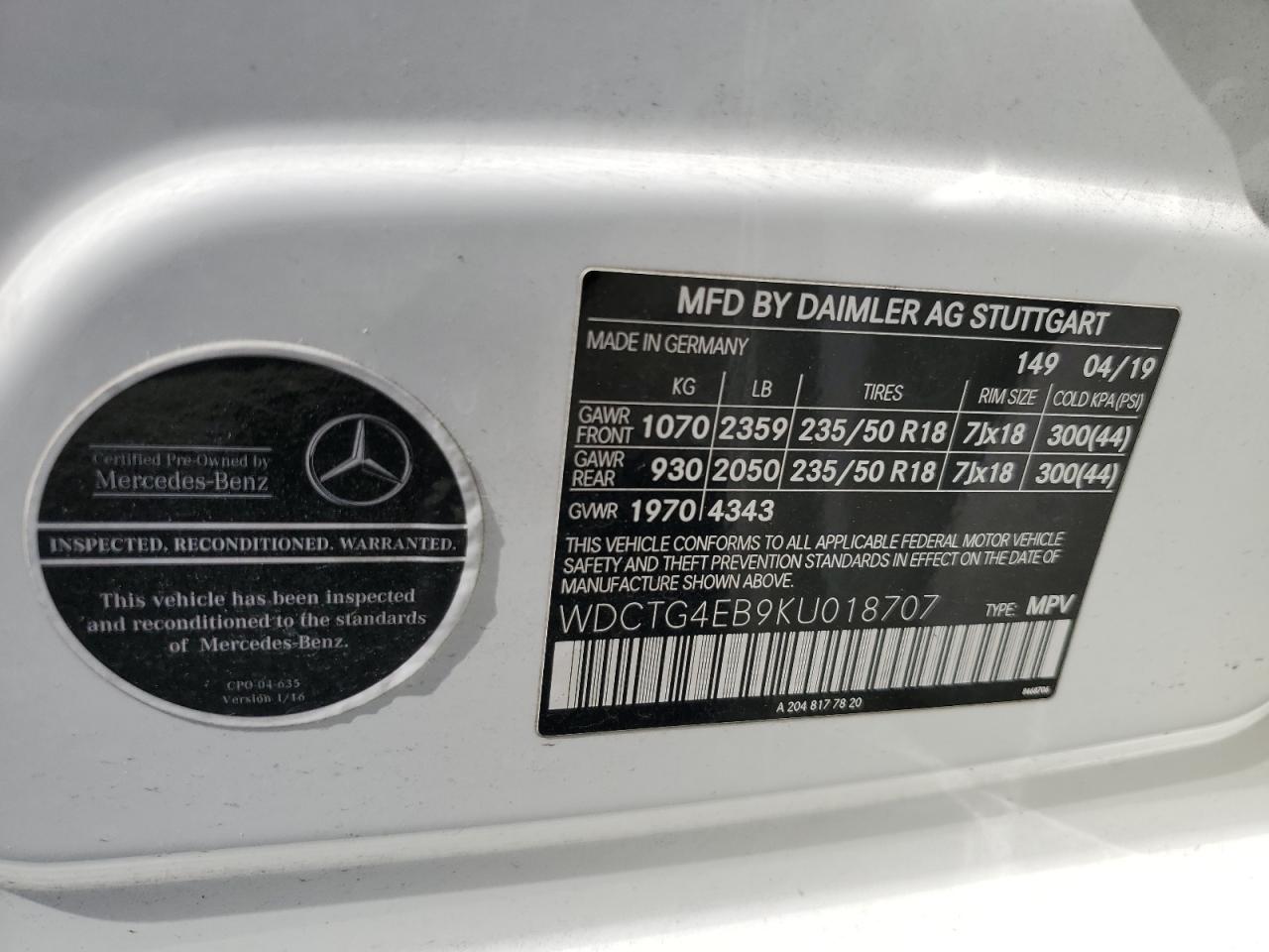 Photo 12 VIN: WDCTG4EB9KU018707 - MERCEDES-BENZ GLA-KLASSE 