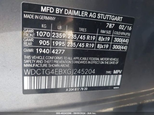 Photo 8 VIN: WDCTG4EBXGJ245204 - MERCEDES-BENZ GLA-CLASS 