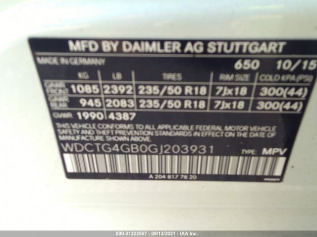 Photo 8 VIN: WDCTG4GB0GJ203931 - MERCEDES-BENZ GLA 