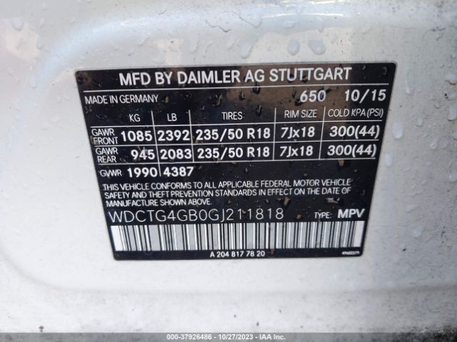 Photo 8 VIN: WDCTG4GB0GJ211818 - MERCEDES-BENZ GLA 