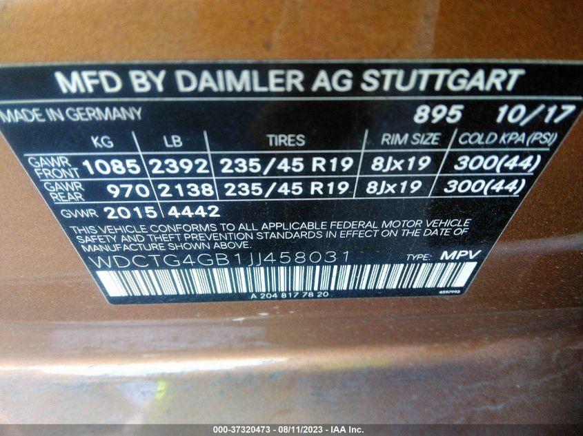 Photo 8 VIN: WDCTG4GB1JJ458031 - MERCEDES-BENZ GLA 250 