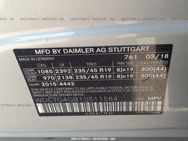 Photo 8 VIN: WDCTG4GB1JJ511584 - MERCEDES-BENZ GLA 