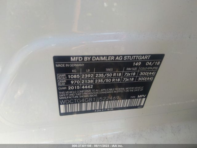 Photo 8 VIN: WDCTG4GB1JJ522469 - MERCEDES-BENZ GLA 250 