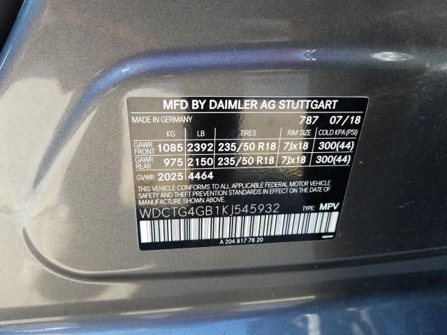 Photo 9 VIN: WDCTG4GB1KJ545932 - MERCEDES-BENZ GLA 250 4M 