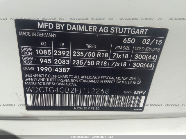 Photo 8 VIN: WDCTG4GB2FJ112268 - MERCEDES-BENZ GLA-CLASS 