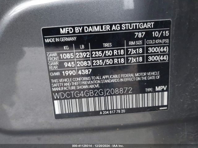 Photo 8 VIN: WDCTG4GB2GJ208872 - MERCEDES-BENZ GLA-CLASS 