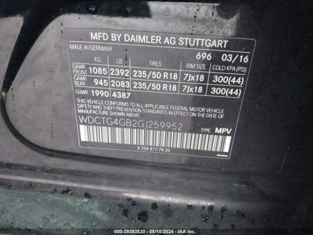 Photo 8 VIN: WDCTG4GB2GJ259952 - MERCEDES-BENZ GLA 250 