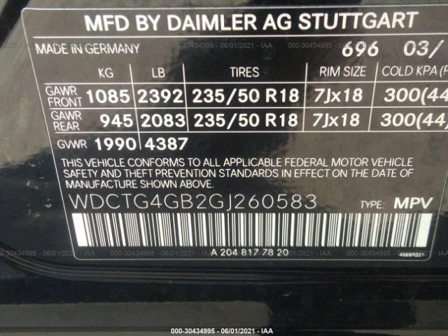 Photo 8 VIN: WDCTG4GB2GJ260583 - MERCEDES-BENZ GLA 