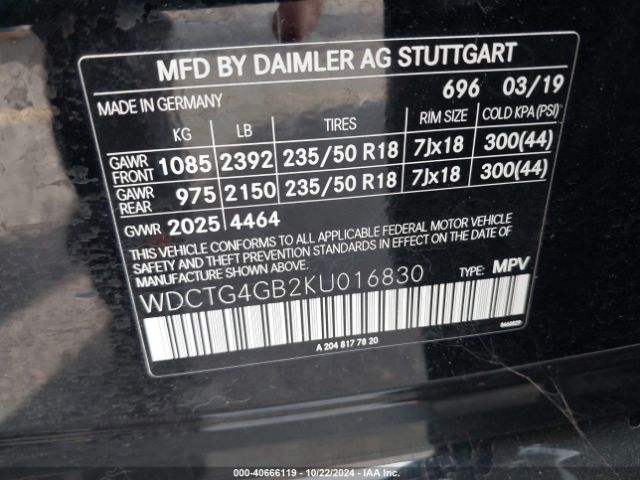 Photo 8 VIN: WDCTG4GB2KU016830 - MERCEDES-BENZ GLA-CLASS 