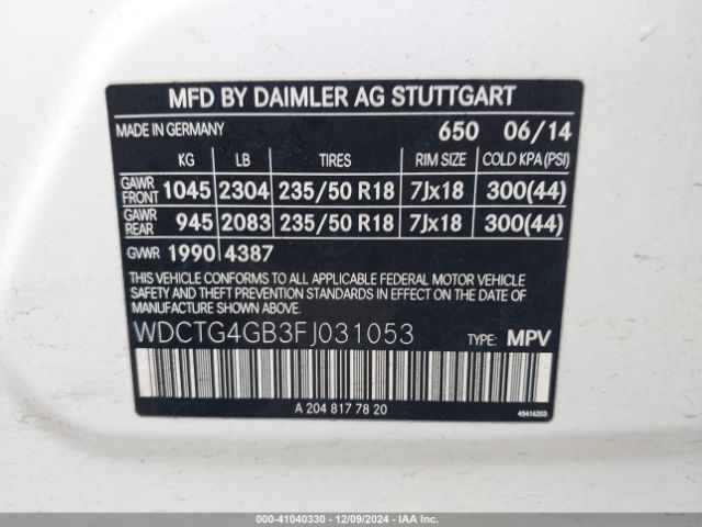 Photo 8 VIN: WDCTG4GB3FJ031053 - MERCEDES-BENZ GLA-CLASS 