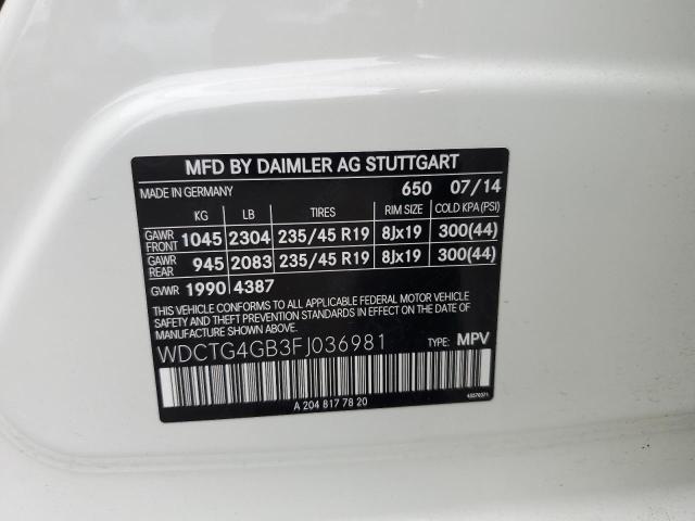 Photo 12 VIN: WDCTG4GB3FJ036981 - MERCEDES-BENZ GLA 250 4M 