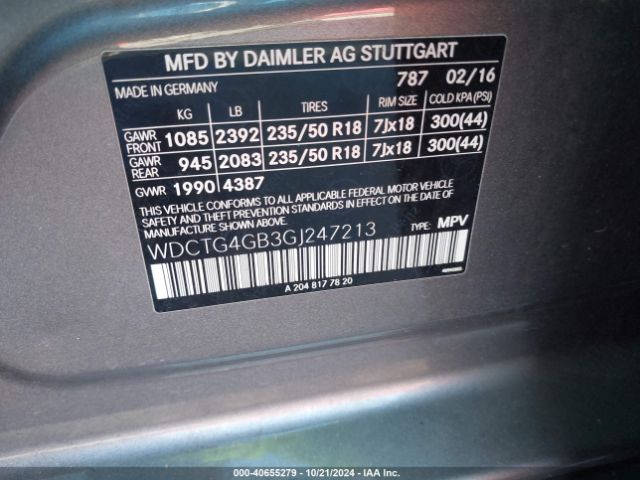 Photo 8 VIN: WDCTG4GB3GJ247213 - MERCEDES-BENZ GLA-CLASS 