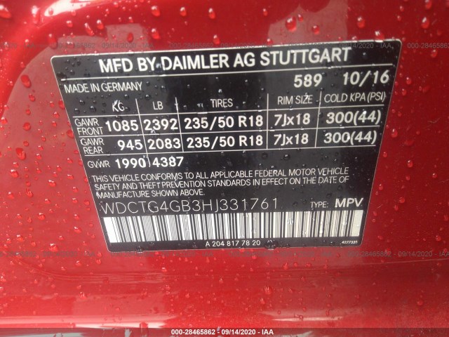 Photo 8 VIN: WDCTG4GB3HJ331761 - MERCEDES-BENZ GLA 