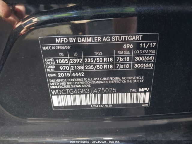 Photo 8 VIN: WDCTG4GB3JJ475025 - MERCEDES-BENZ GLA-CLASS 