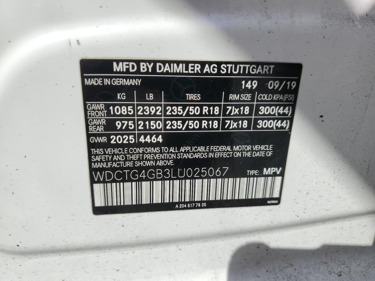 Photo 12 VIN: WDCTG4GB3LU025067 - MERCEDES-BENZ GLA-KLASSE 