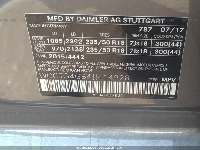 Photo 8 VIN: WDCTG4GB4JJ414928 - MERCEDES-BENZ GLA 