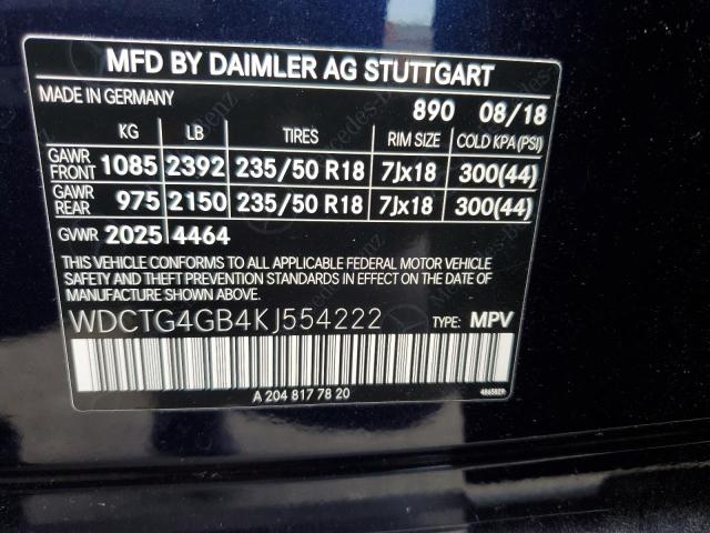 Photo 11 VIN: WDCTG4GB4KJ554222 - MERCEDES-BENZ GLA 250 4M 