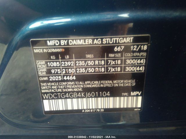 Photo 8 VIN: WDCTG4GB4KJ601104 - MERCEDES-BENZ GLA 