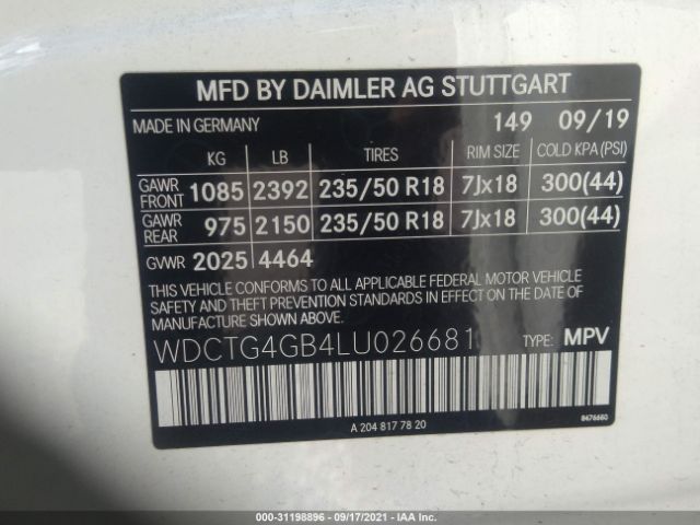 Photo 8 VIN: WDCTG4GB4LU026681 - MERCEDES-BENZ GLA 