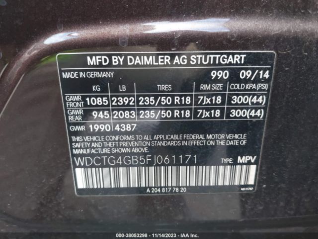 Photo 8 VIN: WDCTG4GB5FJ061171 - MERCEDES-BENZ GLA 250 