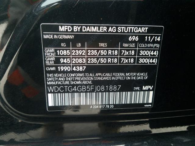 Photo 9 VIN: WDCTG4GB5FJ081887 - MERCEDES-BENZ GLA 250 4M 