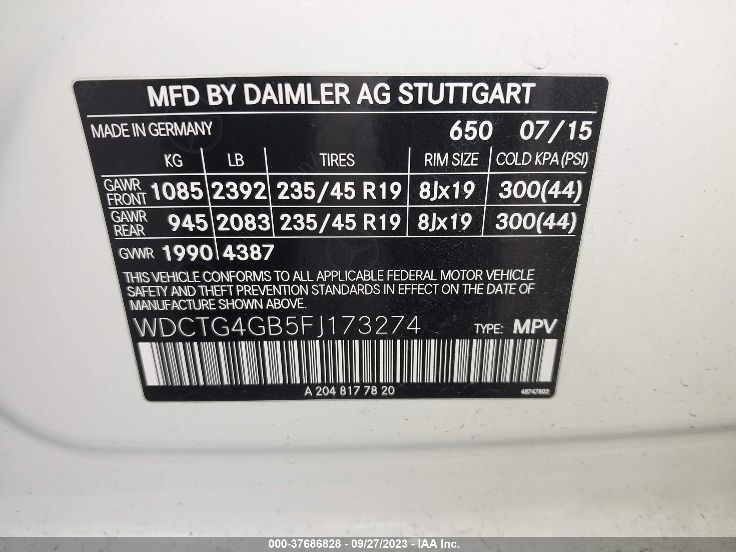 Photo 8 VIN: WDCTG4GB5FJ173274 - MERCEDES-BENZ GLA-KLASSE 