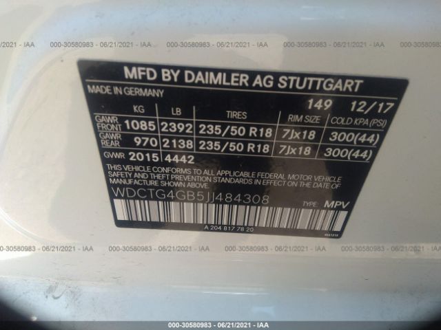 Photo 8 VIN: WDCTG4GB5JJ484308 - MERCEDES-BENZ GLA 