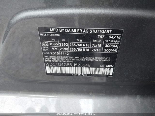 Photo 8 VIN: WDCTG4GB5JJ523348 - MERCEDES-BENZ GLA-CLASS 